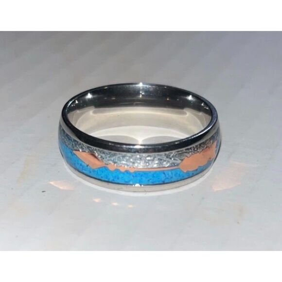 Turquoise Meteorite Ring Rose Gold Inlay Tungsten Carbide Mens Size 13